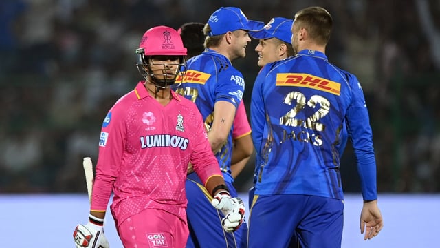 Rajasthan Royals' Vaibhav Suryavanshi walks after losing his wicket