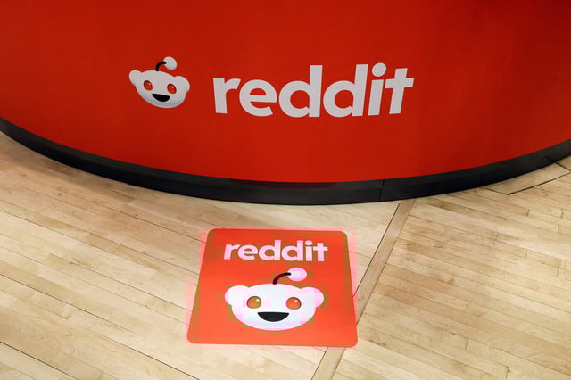 Reddit's logo is displayed at the New York Stock Exchange (NYSE) in New York City, U.S., March 21, 2024. REUTERS/Brendan McDermid/File Photo