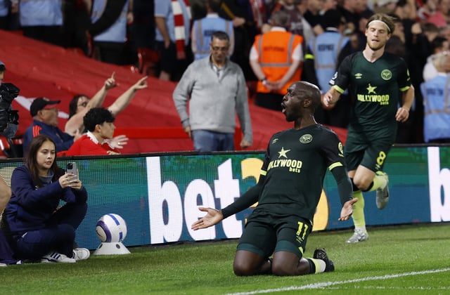Soccer Football - Premier League - Nottingham Forest v Brentford - The City Ground, Nottingham, Britain - May 1, 2025 Brentford's Yoane Wissa celebrates scoring their second goal Action Images via Reuters/Jason Cairnduff EDITORIAL USE ONLY. NO USE WITH UNAUTHORIZED AUDIO, VIDEO, DATA, FIXTURE LISTS, CLUB/LEAGUE LOGOS OR 'LIVE' SERVICES. ONLINE IN-MATCH USE LIMITED TO 120 IMAGES, NO VIDEO EMULATION. NO USE IN BETTING, GAMES OR SINGLE CLUB/LEAGUE/PLAYER PUBLICATIONS. PLEASE CONTACT YOUR ACCOUNT REPRESENTATIVE FOR FURTHER DETAILS..