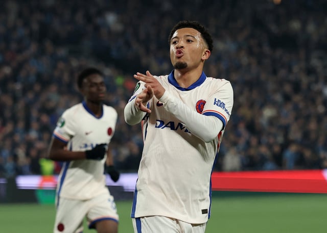 Soccer Football - Conference League - Semi Final - First Leg - Djurgarden v Chelsea - 3Arena, Stockholm, Sweden - May 1, 2025 Chelsea's Jadon Sancho celebrates scoring their first goal Action Images via Reuters/Paul Childs