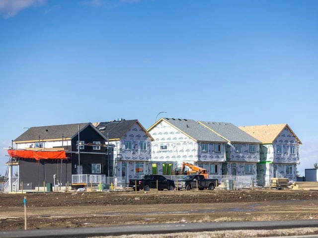 New home builds are seen on the southeast edge of Calgary on Thursday, February 27, 2025. 