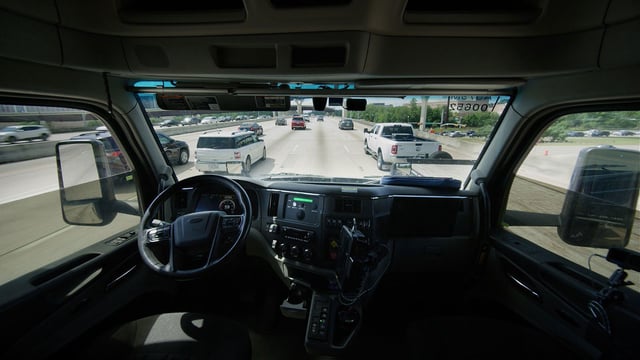 Interior of one of Aurora's driverless trucks.