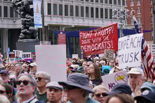 Demonstrators attend a May Day Strong - 'For the Workers, Not the Billionaires' rally, in Philadelphia, Pennsylvania, U.S., May 1, 2025. REUTERS/Sarah Silbiger