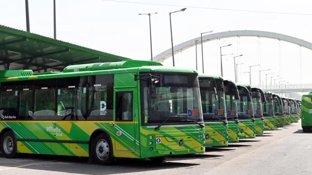 Buses parked at the Kushak depot. (Arvind Yadav/HT Photo)