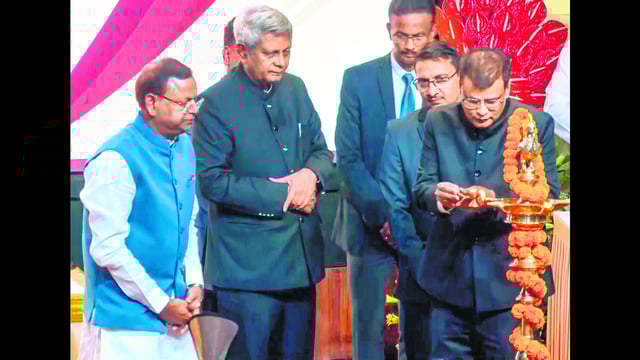 ED director Rahul Navin, MoS for finance Pankaj Chaudhary and ASG SV Raju at the ED Day event in Delhi on Thursday. (ANI)