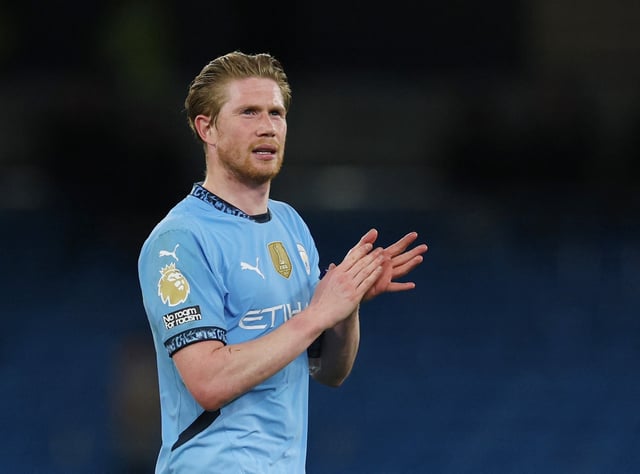 Soccer Football - Premier League - Manchester City v Aston Villa - Etihad Stadium, Manchester, Britain - April 22, 2025 Manchester City's Kevin De Bruyne celebrates after the match REUTERS/Phil Noble/File Photo