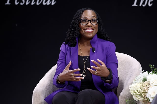 Ketanji Brown Jackson is seen speaking on stage during the &#34;Ketanji Brown Jackson on Lovely One: A Memoir&#34; panel for The Atlantic Festival 2024 on September 20, 2024, in Washington, D.C. (Photo by Paul Morigi/Getty Images for The Atlantic)
