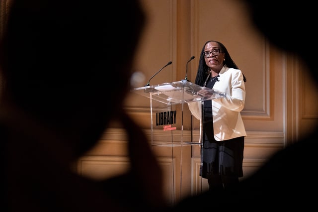 Supreme Court Justice Ketanji Brown Jackson speaks to the 2025 Supreme Court Fellows Program, Thursday, Feb. 13, 2025, at the Library of Congress in Washington, D.C., U.S. Jacquelyn Martin/Pool via REUTERS/File Photo