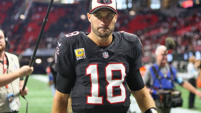 Sep 29, 2024; Atlanta, Georgia, USA; Atlanta Falcons quarterback Kirk Cousins (18) walks off the field after a game against the New Orleans Saints at Mercedes-Benz Stadium.