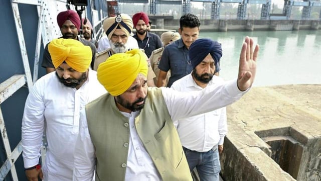 Chief minister Bhagwant Mann with state minister Harjot Singh Bains and Bhakra Beas Management Board (BBMB) officials during a visit to Nangal dam in Rupnagar district on Thursday. (X)