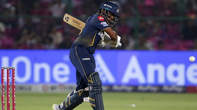 Sai Sudharsan in action for Gujarat Titans during IPL 2025, where he is closely involved in the Orange Cap race.