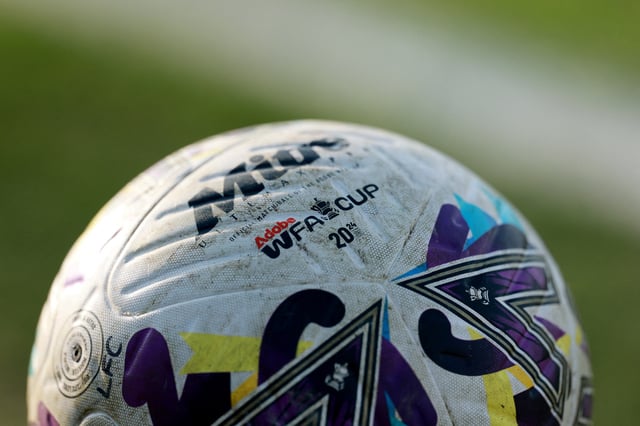 Soccer Football - Women's FA Cup - Quarter Final - Arsenal v Liverpool - Meadow Park, Borehamwood, Britain - March 9, 2025 General view of the match ball with the Women's FA Cup logo during the match Action Images via Reuters/Andrew Boyers/File Photo