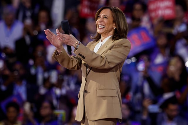 Kamala Harris speaks onstage during the first day of the Democratic National Convention at the United Center on August 19, 2024 in Chicago, Illinois.