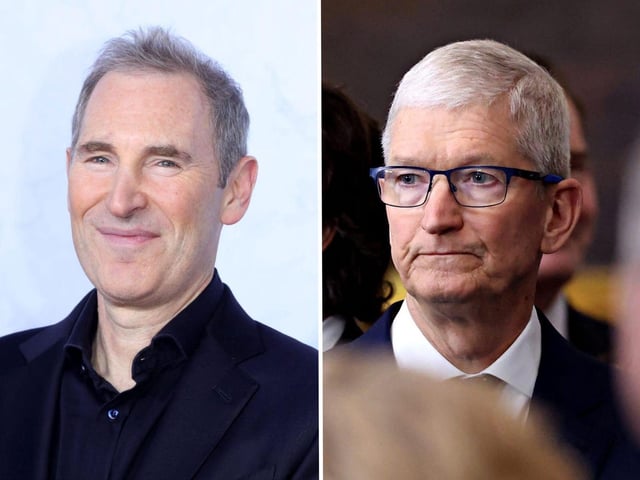 Amazon CEO Andy Jassy and Apple CEO Tim Cook .
