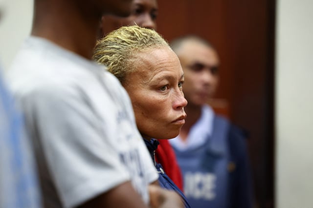 Joshlin Smith's mother, Kelly appears in court in the case of the disappearance of her daughter from her home, at the Vredenburg Magistrate Court, in Vredenburg, Saldanha Bay, South Africa, March 7, 2024. REUTERS/Esa Alexander/File Photo