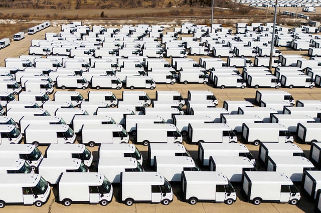 BrightDrop electric delivery vans are parked near General Motors (GM) BrightDrop unit's CAMI EV Assembly, Canada's first full-scale electric vehicle manufacturing plant, in Ingersoll, Ontario, Canada, March 13, 2025. REUTERS/Carlos Osorio/File Photo