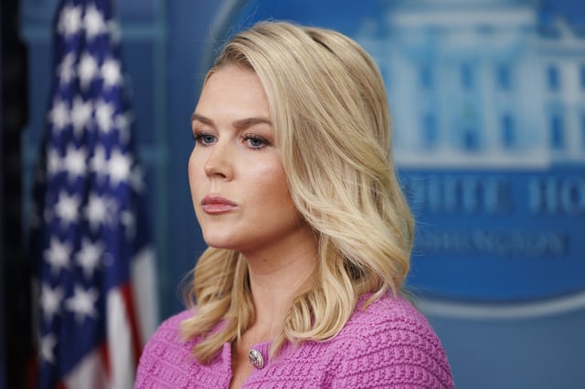 White House Press Secretary Karoline Leavitt in a press briefing in the James Brady Press Briefing Room of the White House in Washington DC on Tuesday, April 29, 2025.