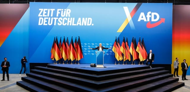 AFP - Alice Weidel, codirigeante du parti d'extrême droite Alternative pour l'Allemagne (AfD), s'adresse aux délégués lors d'un congrès du parti le 11 janvier 2025 à Riesa, dans l'est de l'Allemagne