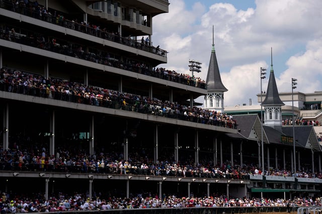 May 4, 2024; Louisville, KY, USA; Fans sit in the grand stands during an undercard race on the 150th Kentucky Derby Day at Churchill Downs. Albert Cesare-USA TODAY Sports/ File Photo