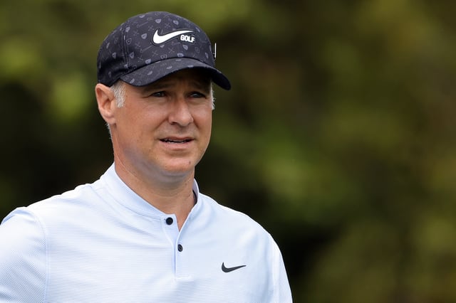 Trevor Immelman of South Africa looks on from the third hole during the Par Three Contest prior to the 2024 Masters Tournament at Augusta National Golf Club on April 10, 2024 in Augusta, Georgia.