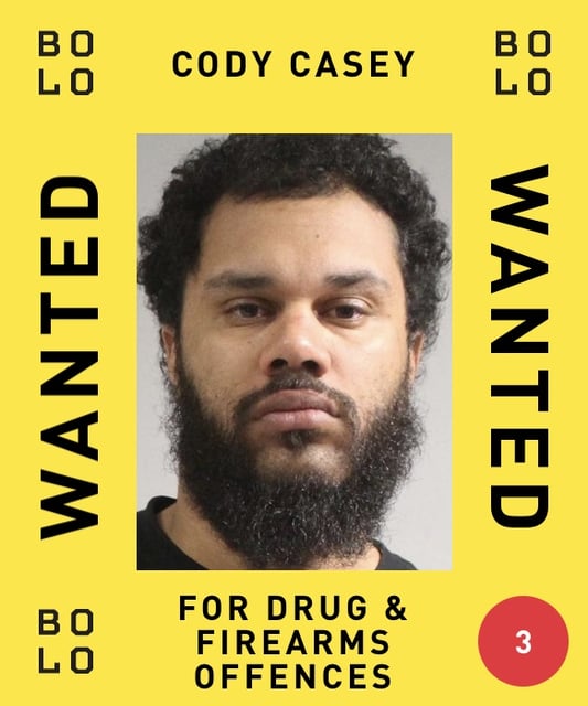  Cody Casey, 35, is wanted by Vancouver Police on drug and gun charges