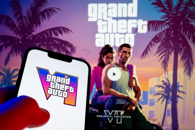 In this photo illustration, a Grand Theft Auto VI logo seen displayed on a smartphone.