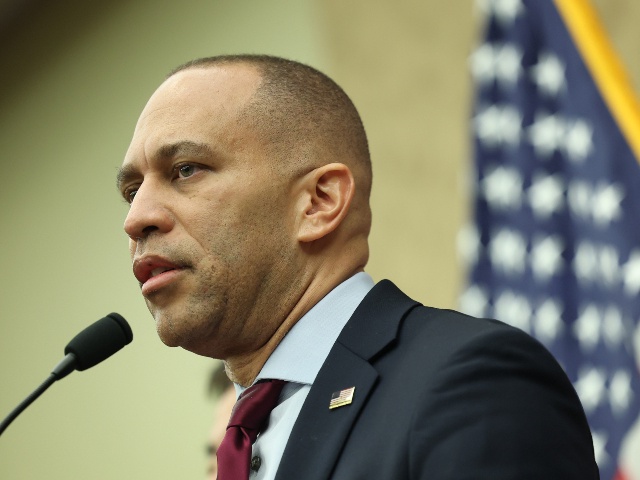 House Minority Leader Hakeem Jeffries (D-NY) holds a press conference on cuts to Veteran's programs at the U.S. Capitol on March 05, 2025 in Washington, DC. The Trump Administration plans to cut over 80,000 employees from the Department of Veterans Affairs, according to a leaked internal memo. (Kevin Dietsch/Getty)