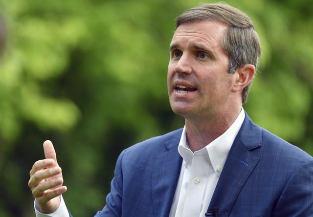 File Photo: Kentucky Governor Andy Beshear speaks during an interview in Versailles, Kentucky, on May 17, 2023. Beshear &#39;would consider&#39; a presidential bid in 2028.