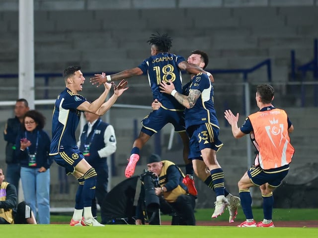 Tristan Blackmon, right, celebrates with Edier Ocampo and Damir Kreilach after scoring the second goal that put the Vancouver Whitecaps past Pumas UNAM in their CONCACAF Champions Cup quarterfinal in Mexico City. But that’s ancient history for the Caps, who are focused on what is directly in front of them.