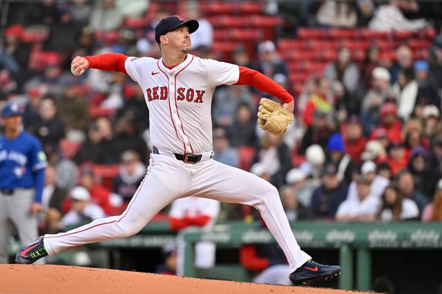 Apr 10, 2025; Boston, Massachusetts, USA; Boston Red Sox pitcher Walker Buehler (0) pitches against the Toronto Blue Jays during the fifth inning at Fenway Park. Mandatory Credit: Eric Canha-Imagn Images/File Photo