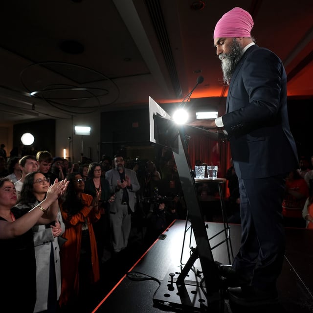 New Democratic Party Leader Jagmeet Singh addresses supporters at his campaign headquarters on election night, in Burnaby, B.C., Monday, April 28, 2025. THE CANADIAN PRESS/Darryl Dyck