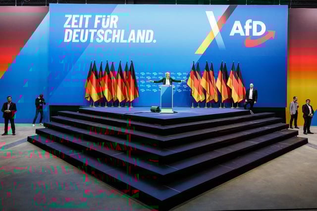 (FILES) Alice Weidel, co-leader of Germany's far-right Alternative for Germany (AfD) party, addresses delegates during a party congress on January 11, 2025 in Riesa, eastern Germany. Germany's AfD party on May 2, 2025 criticised the intelligence services' move to label it a right-wing extremist group as a "heavy blow" to democracy and vowed to mount a legal challenge. "The AfD as an opposition party is now being publicly discredited and criminalised," its co-leaders Alice Weidel and Tino Chrupalla said in a statement, charging that the decision was "clearly politically motivated". (Photo by JENS SCHLUETER / AFP) (Photo by JENS SCHLUETER/AFP via Getty Images)          
