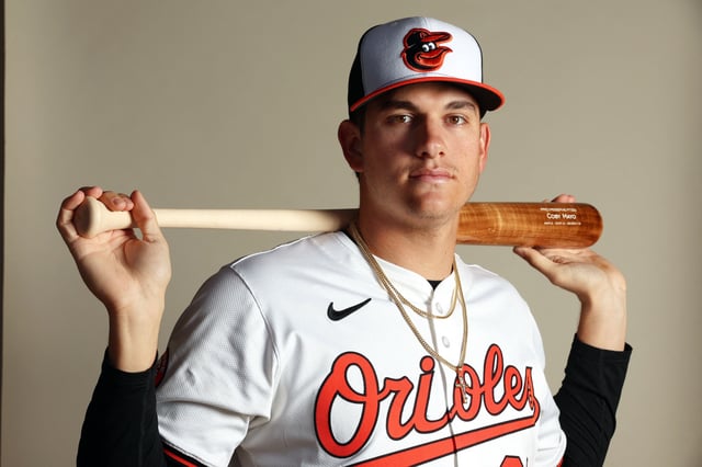 Feb 21, 2024; Sarasota, FL, USA; Baltimore Orioles infielder Coby Mayo (86) poses for a photo during photo day at Ed Smith Stadium. Mandatory Credit: Kim Klement Neitzel-USA TODAY Sports/File Photo