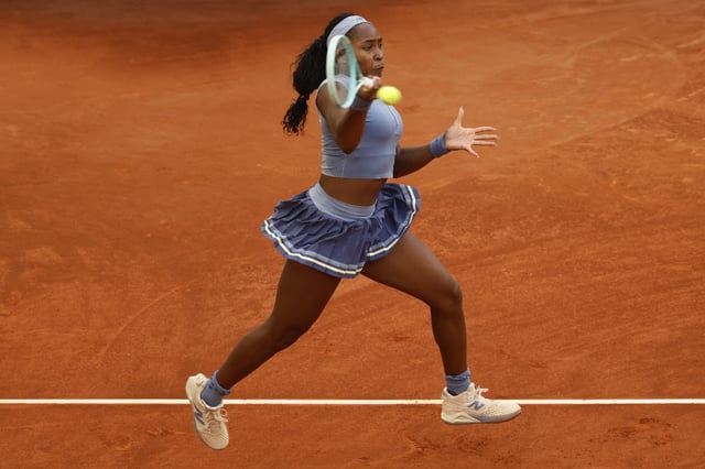 Tennis - Madrid Open - Park Manzanares, Madrid, Spain - May 3, 2025 Coco Gauff of the U.S. reacts during the women's singles final against Belarus' Aryna Sabalenka REUTERS/Susana Vera