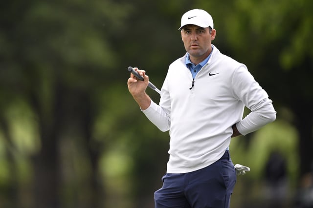 Scottie Scheffler of the United States looks on from the 11th green during the second round of THE CJ CUP Byron Nelson 2025 at TPC Craig Ranch on May 02, 2025 in McKinney, Texas.