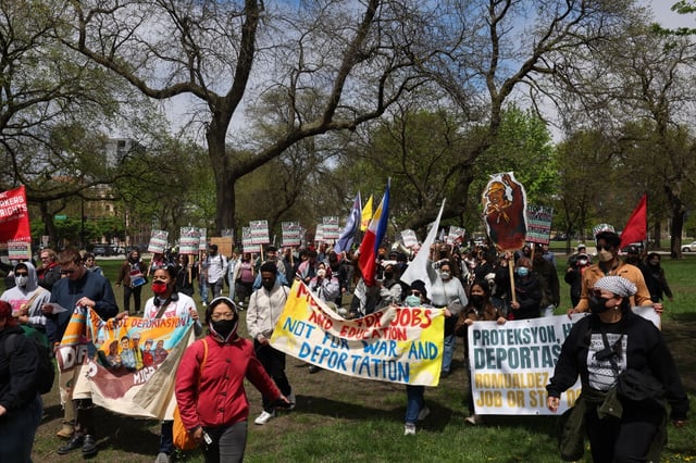 Demonstrators begin to march during a rally organized by Coalition Against the Trump Agenda (CATA) at Union Park on May 3, 2025, in Chicago. (John J. Kim/Chicago Tribune)
