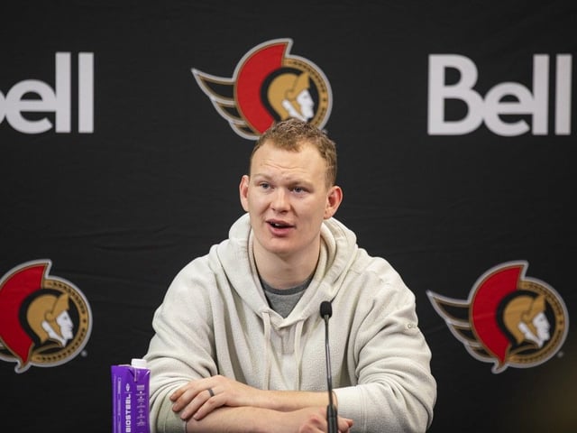 Ottawa Senators Brady Tkachuk spoke to media at Canadian Tire Centre, Saturday, May 3, 2025.