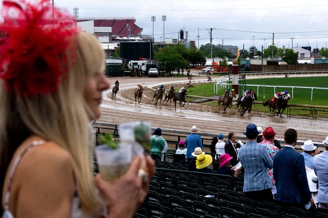 May 3, 2025; Louisville, KY, USA; The pack turns the final turn during an early race before the Kentucky Derby 2025 at Churchill Downs in Louisville on Saturday, May 3, 2025. Mandatory Credit: Albert Cesare/USA TODAY NETWORK via Imagn Images