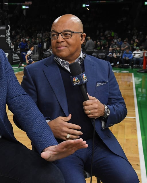BOSTON, MA - MARCH 5: Mike Tirico broadcasts the Portland Trail Blazers game against the Boston Celtics on March 5, 2025 at TD Garden in Boston, Massachusetts. NOTE TO USER: User expressly acknowledges and agrees that, by downloading and/or using this Photograph, user is consenting to the terms and conditions of the Getty Images License Agreement. Mandatory Copyright Notice: Copyright 2025 NBAE (Photo by Brian Babineau/NBAE via Getty Images)