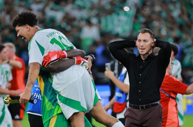 Soccer Football - Asian Champions League - Final - Al Ahli v Kawasaki Frontale - King Abdullah Sports City, Jeddah, Saudi Arabia - May 3, 2025 Al Ahli coach Matthias Jaissle players reacts after winning the Asian Champions League REUTERS/Stringer