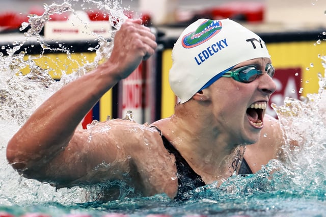 Katie Ledecky set her first world record in seven years on Saturday.
