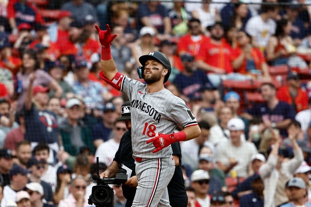 Kody Clemens signals to his parents as he rounds the bases after hitting his first ever Fenway Park home run.
