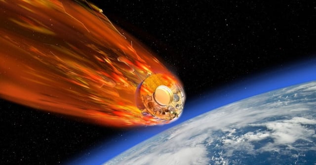 Artist's concept of a satellite entering the Earth's atmosphere