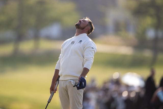 Bryson DeChambeau of Crushers GC takes a moment after holing the winning putt on hole 18 on day three of LIV Golf Korea at Jack Nicklaus GC Korea on May 04, 2025 in Incheon, South Korea.