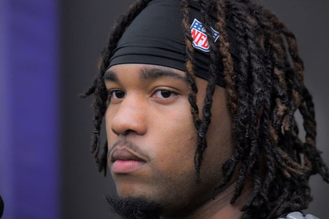 Baltimore Ravens outside linebacker Mike Green speaks during practice at the Ravens training facility. (Karl Merton Ferron/Staff)