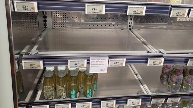 There were empty shelves at one shop in Paddington, west London, as the disruption continued to affect supplies