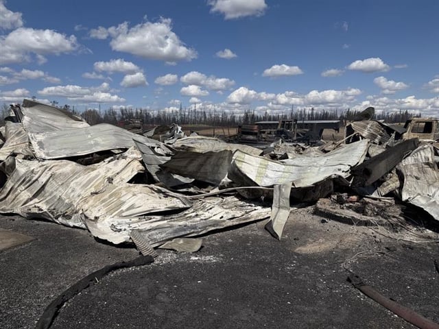 What's left of a barn at the Williams family ranch, following a wildfire that ripped through the area on Saturday night. May 4, 2025. 