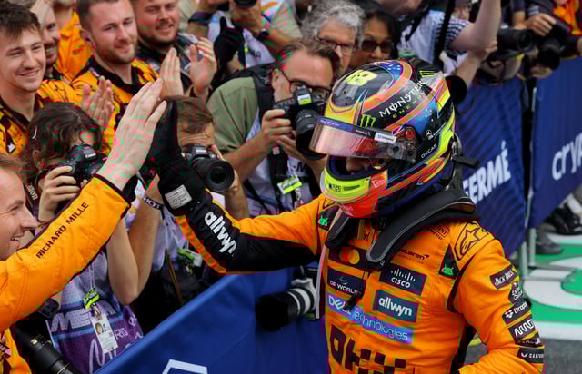 Formula One F1 - Miami Grand Prix - Miami International Autodrome, Miami, Florida, United States - May 4, 2025 McLaren's Oscar Piastri celebrates after winning the Miami Grand Prix REUTERS/Brian Snyder