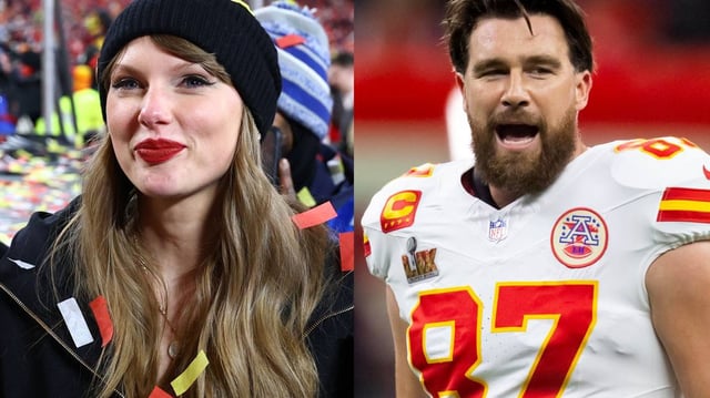 Taylor Swift and Kansas City Chiefs tight end Travis Kelce Photos by: Mark J. Rebilas-Imagn Images