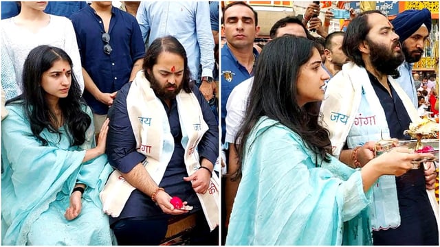 Radhika Merchant and Anant Ambani embrace simplicity in traditional attire. 